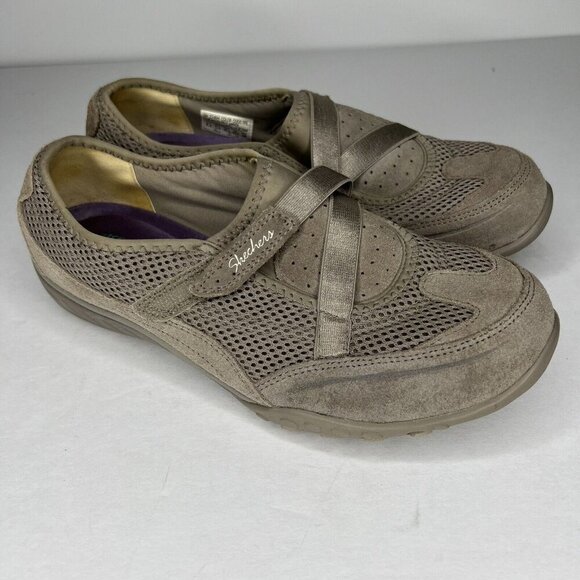 Skechers Breathe Easy Two of a Kind Taupe Suede Mesh Women's Size 8.5 Shoes - Picture 2 of 9